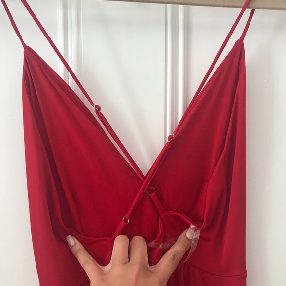 Red Plunge Jumpsuit Lulus - Picture 3 of 4